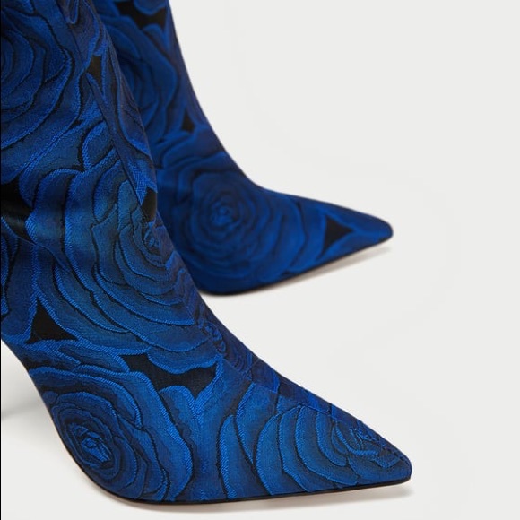 Zara Floral Over the Knee Fabric High Heel Boots - Picture 4 of 8